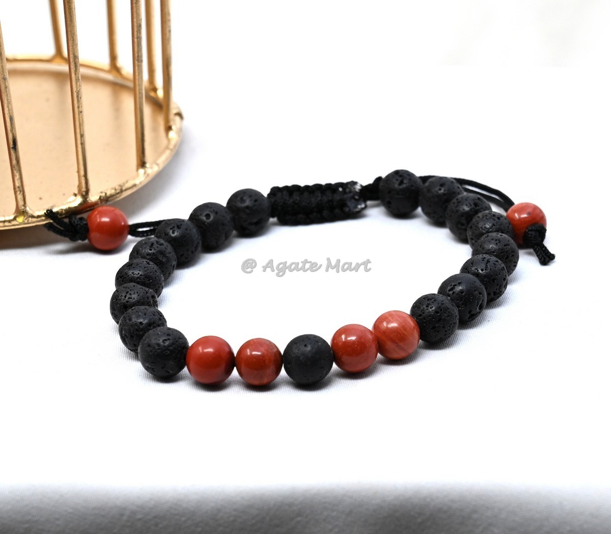 Lava Stone With Red Jasper Adjustable Bracelet