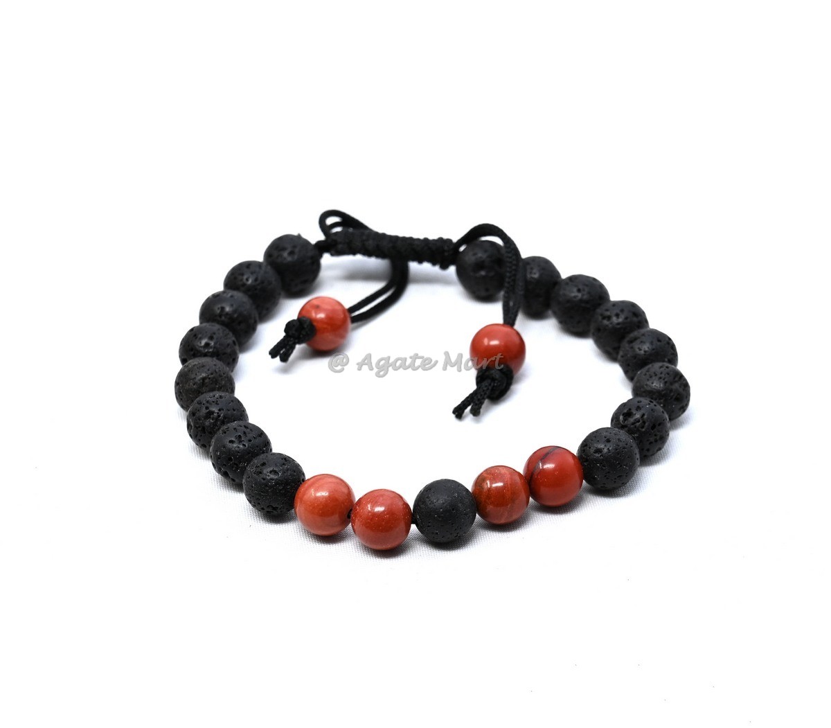 Lava Stone With Red Jasper Adjustable Bracelet