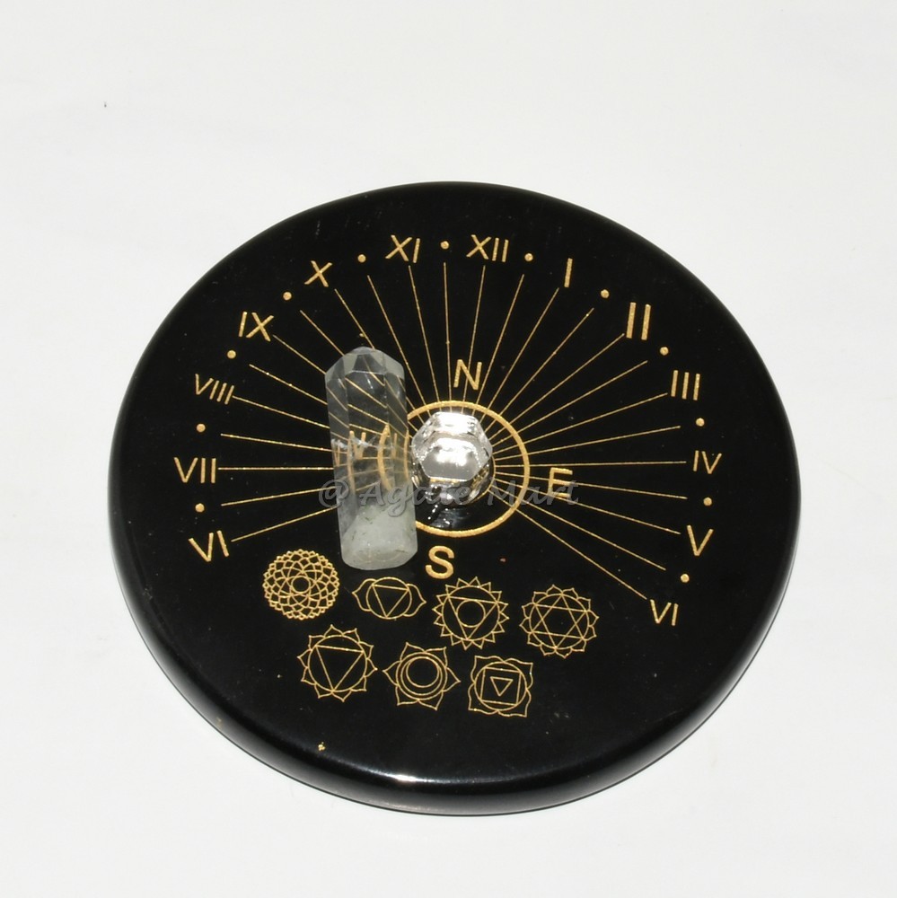 Harmonizing Sun Clock with Engraved 7 Chakra Symbols And With A Quartz Pencil