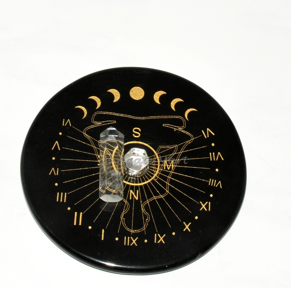 Sun Clock with Engraved Buddha and Moon Phases And With A Quartz Pencil
