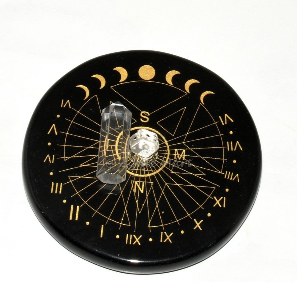 Mystical Sun Clock with Engraved Pentagram And With A Quartz Pencil