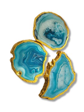Blue Onyx Agate Slices Electroplated Coaster