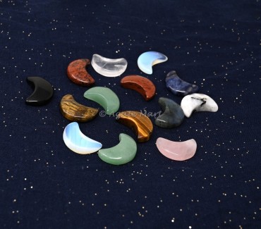 Mix Gemstones Crescent Carved Moon Cabachons