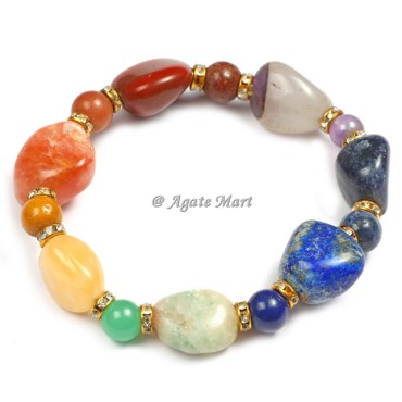 Seven Chakra Tumbled With Round Beads Bracelet