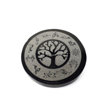 Tree Of Life With Accent Symbol Engraved Coaster On Black Agate