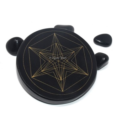 Pentagram Engraved Coaster On Black Agate
