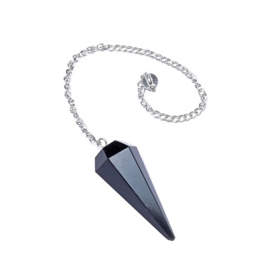 Black Tourmaline 6 Faceted Pendulum