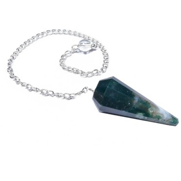 Moss Agate 12 Faceted Pendulum