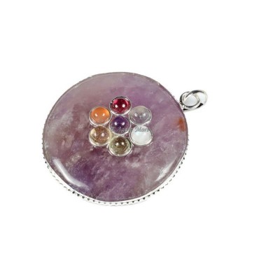 Amethyst with Seven Chakra Stones Round Pendant