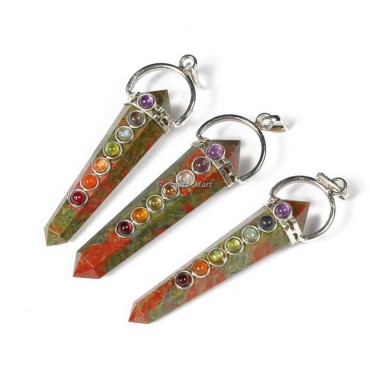 Unakite with Seven Chakra Pencil Pendant