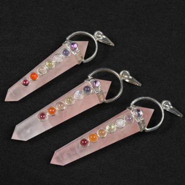 Rose Quartz with 7 Chakra Pendants