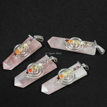 Rose Quartz Seven Chakra Pencil Pendants