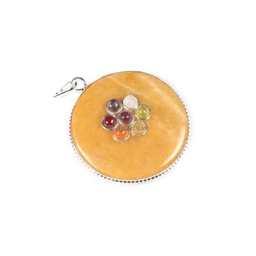 Golden Quartz with 7 Chakra Stones Disc Pendant