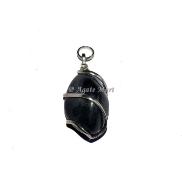 Black Agate Tumble Wire Wrap Pendant