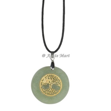 Engraved Green Aventurine Pendant Tree Of Life