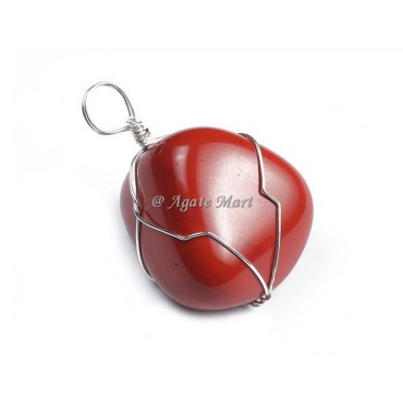 Red Jasper Tumbled Pendant with Wraped