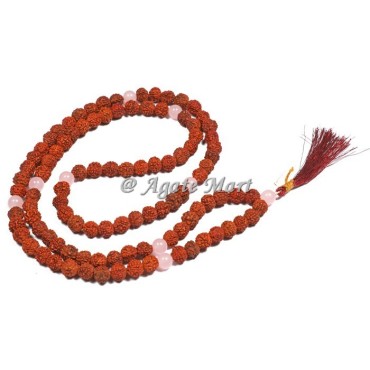 Rudraksha Prayer 108 Beads Japa Mala With Rose Quartz