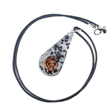 Black Tourmaline Tear Drop Orgone Emf Protection Pendant