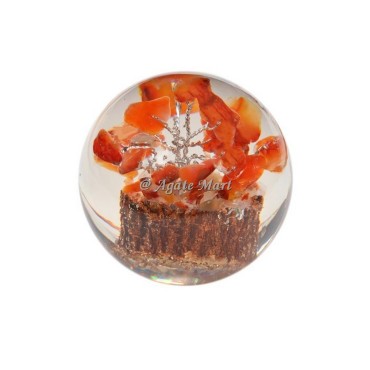 Carnelian Stone Tree in Orgonite Crystals Sphere