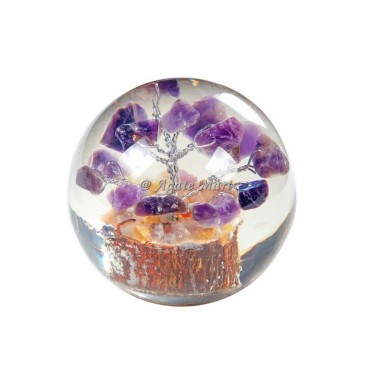 Amethyst Stones Tree In Orgonite Crystals Sphere
