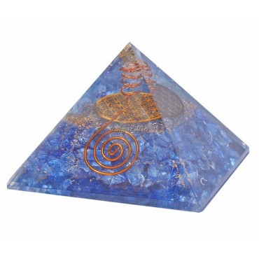 Blue Quartz With Flower Of Life Orgonite Crystals Pyramid