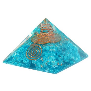 Aquamarine With Flower Of Life Orgonite Crystals Pyramid