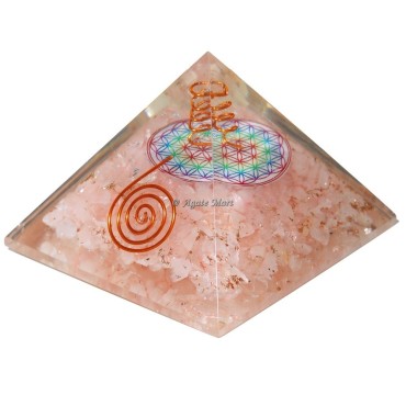 Rose Quartz Orgone Emf Protection Pyramid with Flower Of Life