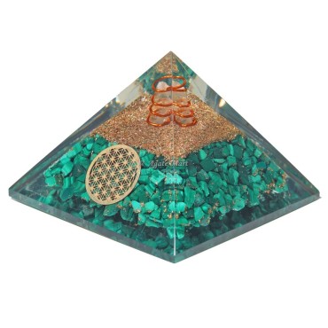 Malachite Orgone Pyramid with Flower Of Life
