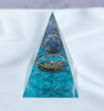 Aquamarine With Lapis Lazuli Ball EMF Protection Orgonite Pyramid