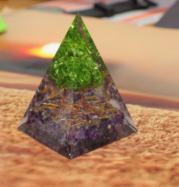 Amethyst With Peridot Money Tree EMF Protection Orgonite Pyramid