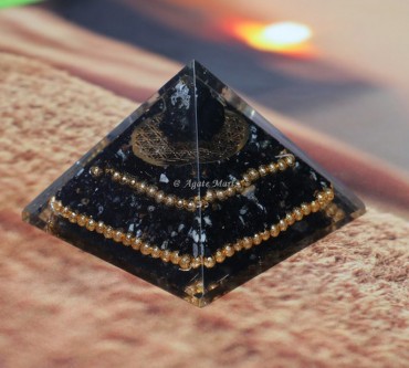 Flower of Life with Black tourmaline Sphere EMF Protection Orgonite Pyramid