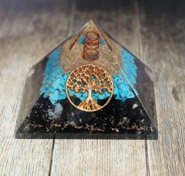Black Tourmaline With Turquoise EMF Protection Orgonite Pyramid