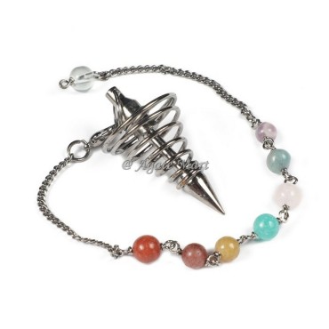 Spiral 7 Chakra Silver Metal Brass Pendulum