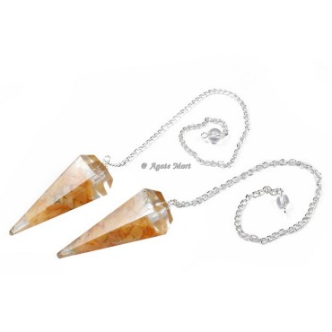 Golden Quartz Orgonite Pendulum with Silver Chain