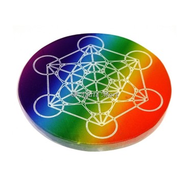 Selenite Rainbow Metatron Engraved Coaster