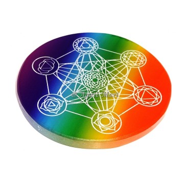 Selenite Rainbow Chakra With Metatron Engraved Coaster