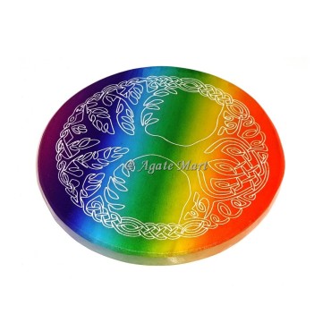 Healing Celtic Tree Of Life Engraved on Selenite Rainbow Coaster
