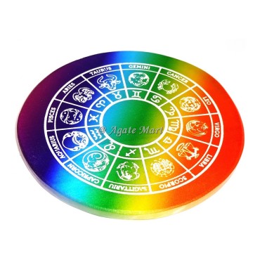 Healing Zodiac Symbol Engraved On Rainbow Selenite Charging Plate