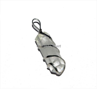 Wire Wrap Crystal Quartz Faceted Pencil Pendant