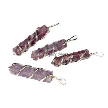 Wire Wrap Lepidolite Faceted Pencil Pendant