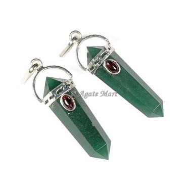 Green Jade with Garnet Stone Faceted Pencil Pendant