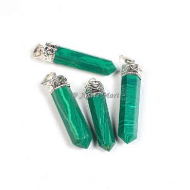 Malachite with Silver Cap Faceted Pencil Pendant
