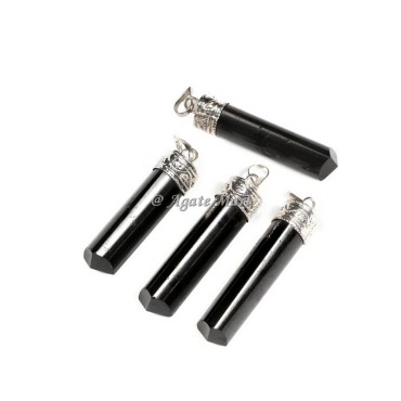 Tourmaline with Silver Cap Faceted Pencil Pendant