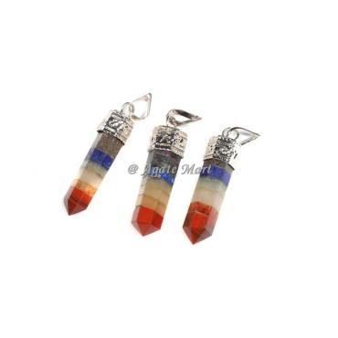 Bonded Seven Chakra with Silver Cap Faceted Pencil Pendant