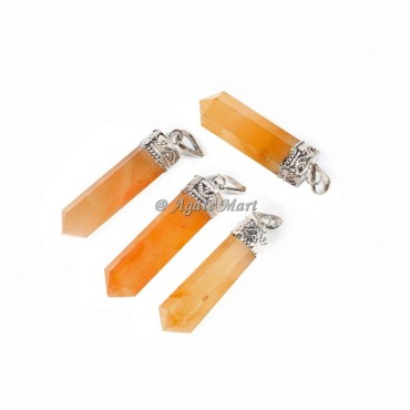 Golden Quartz with Silver Cap Faceted Pencil Pendant
