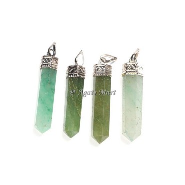 Green Aventurine with Silver Cap Faceted Pencil Pendant