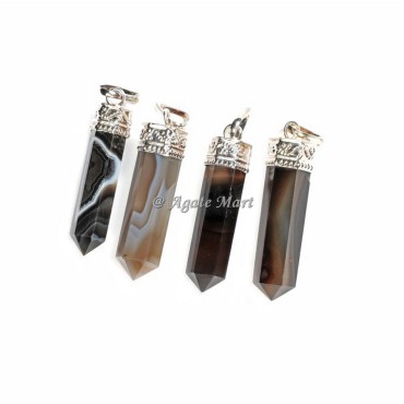 Grey Agate with Silver Cap Faceted Pencil Pendant