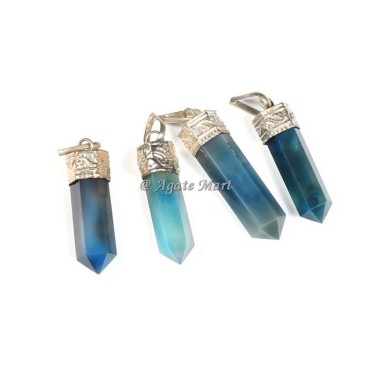 Blue Onyx with Silver Cap Faceted Pencil Pendant