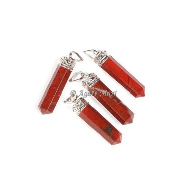 Red Jasper with Silver Cap Faceted Pencil Pendant