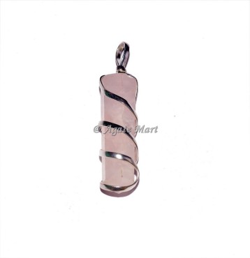 Wire Wrap Rose Quartz Faceted Pencil Pendant